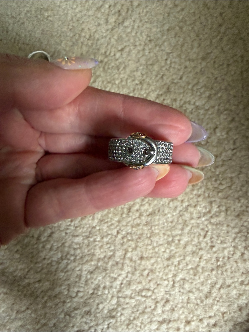 henri bendel Silver Pave Buckle Ring with Gold Accents